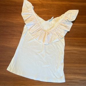 Maeve ruffle detail ribbed tank cream size medium.
